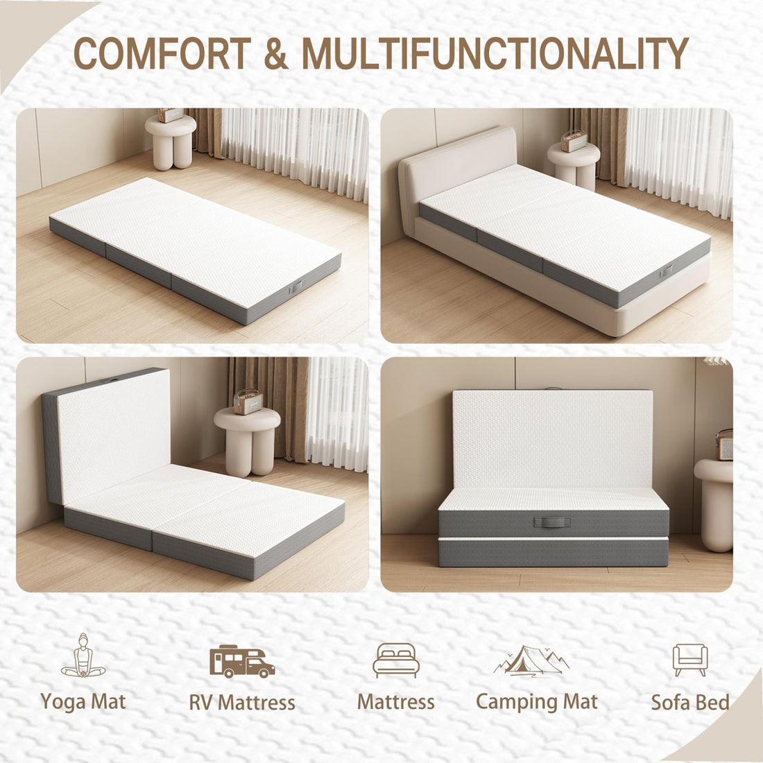Alwyn Home Tri-fold 6" Memory Foam Mattress,Extra Support Foldable Futon Floor Mattress Pad in a Box , Portable Folding Murphy Bed Mattress