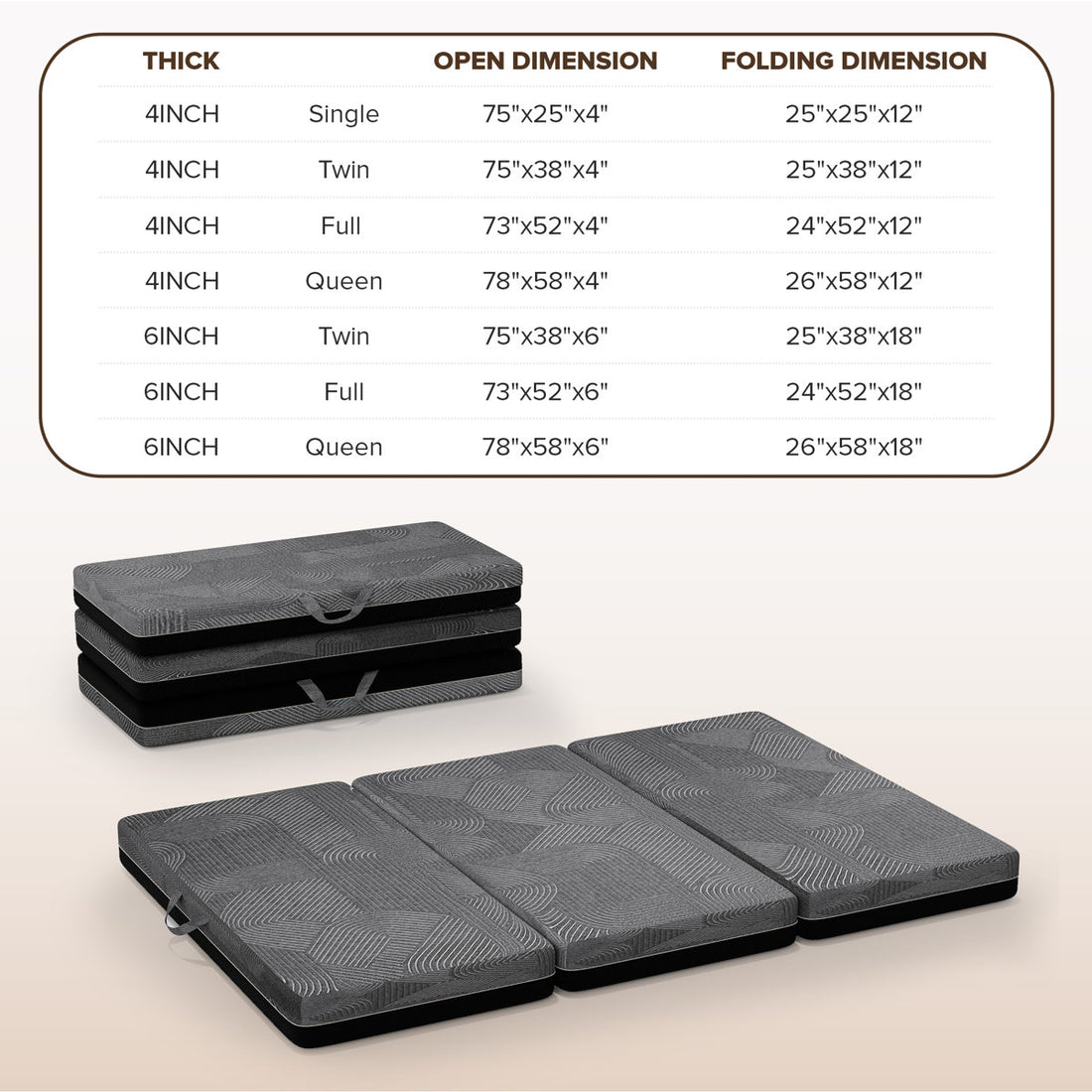 Alwyn Home Tri-fold 6'' Memory Foam Mattress, Portable Folding Murphy Bed Mattress with Washable Cover