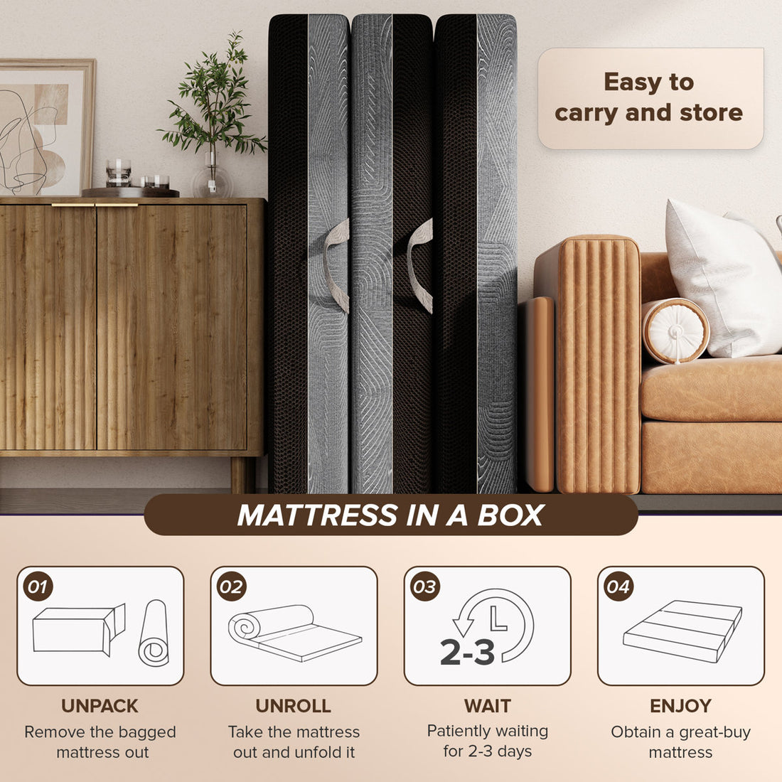 Alwyn Home Tri-fold 6'' Memory Foam Mattress, Portable Folding Murphy Bed Mattress with Washable Cover