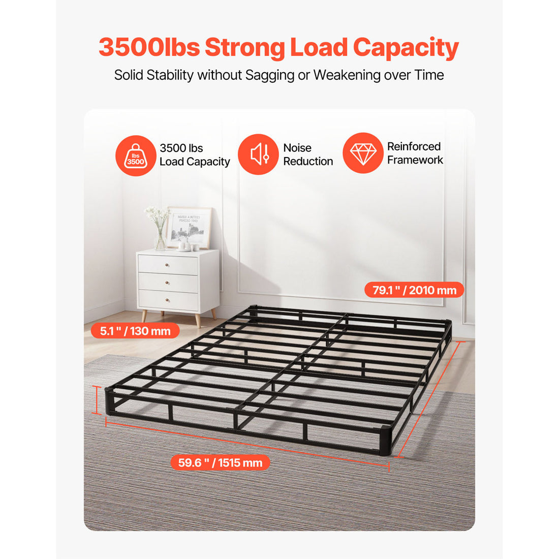 Box Spring, 5.1 in Mattress Foundation, 3500 lbs Max Weight Capacity, 79.1 x 59.6 x 5.1 in, Queen Size Bed Frame with Washable Fabric Cloth, Heavy-Duty Metal Frame for Queen Bed, Easy Assembly