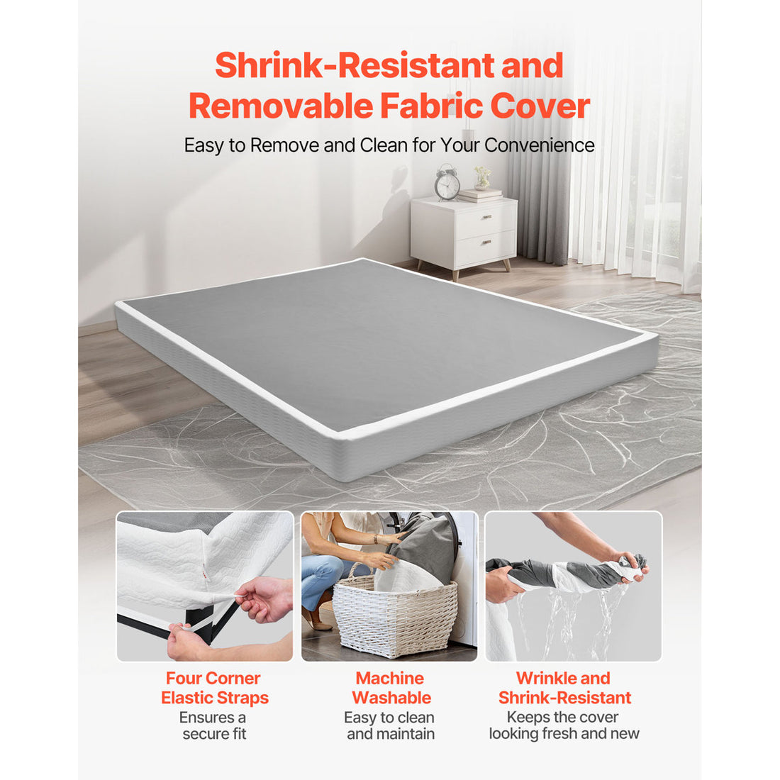 Box Spring, 5.1 in Mattress Foundation, 3500 lbs Max Weight Capacity, 79.1 x 59.6 x 5.1 in, Queen Size Bed Frame with Washable Fabric Cloth, Heavy-Duty Metal Frame for Queen Bed, Easy Assembly