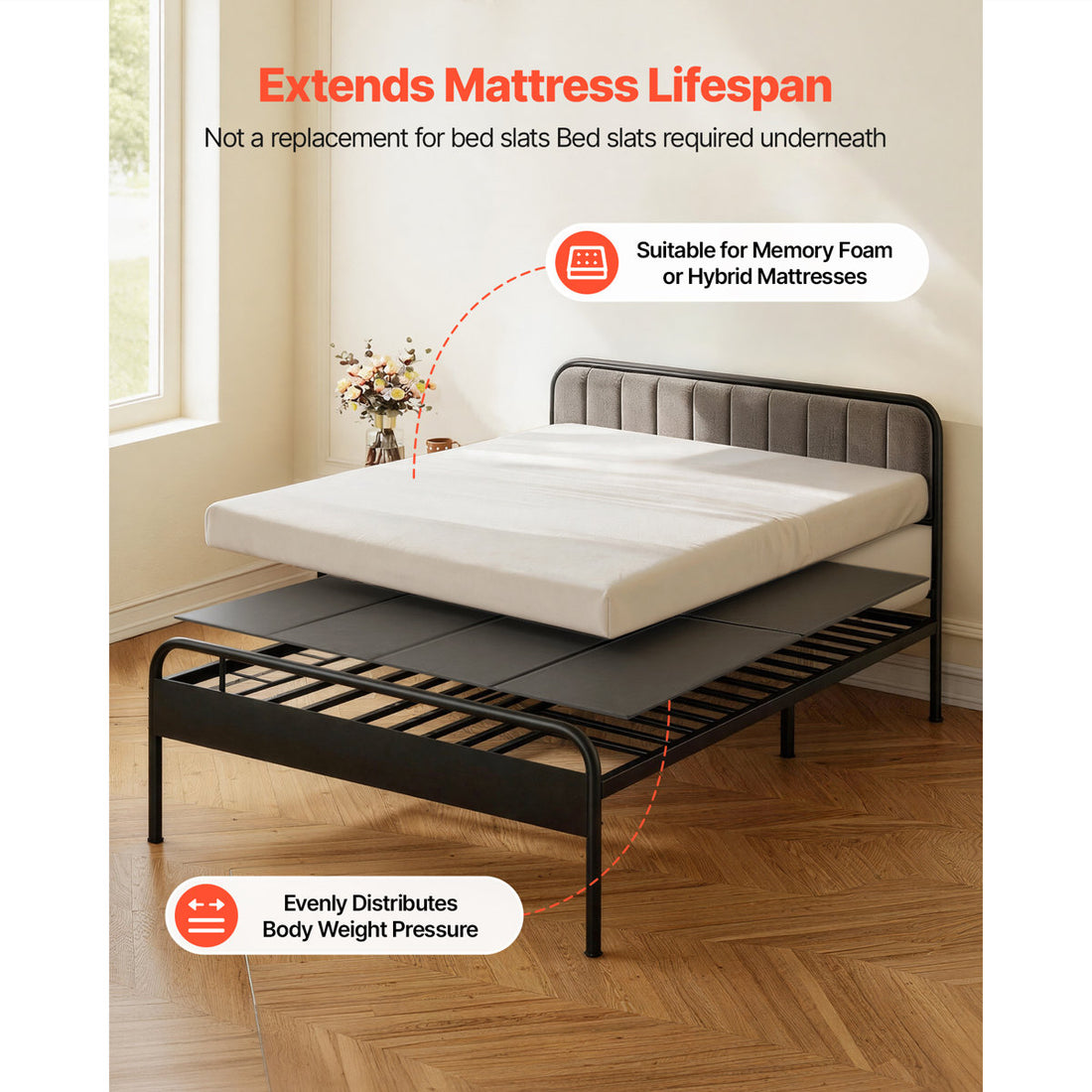 Bunkie Board, King Size 80.3 x 75.9 in, Foldable Bed Board Under Mattress with Hook-and-Loop Straps, PP Core with 600D Oxford Fabric, Anti-Sag for Metal Frames, Bunk Beds, and Sleeper Sofas