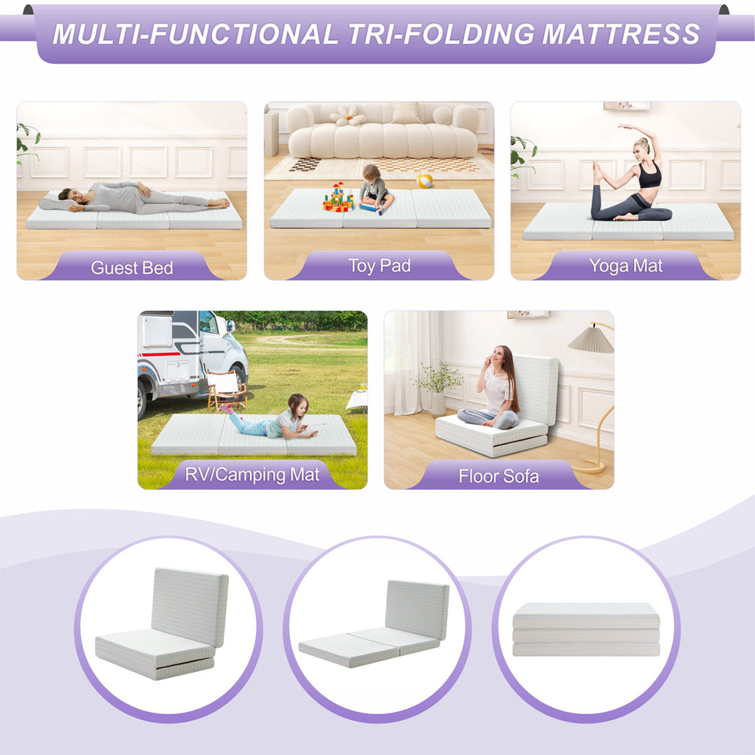 Driffield Selected ！Tri-fold 6'' Memory Foam Mattress, Portable Folding Murphy Bed Mattress with Washable Cover