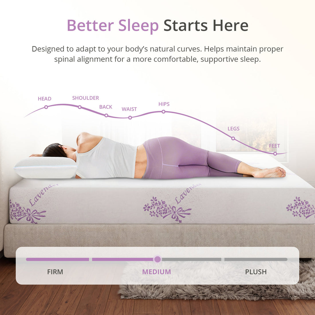 EGOHOME 10" Lavender Medium Memory Foam Mattress