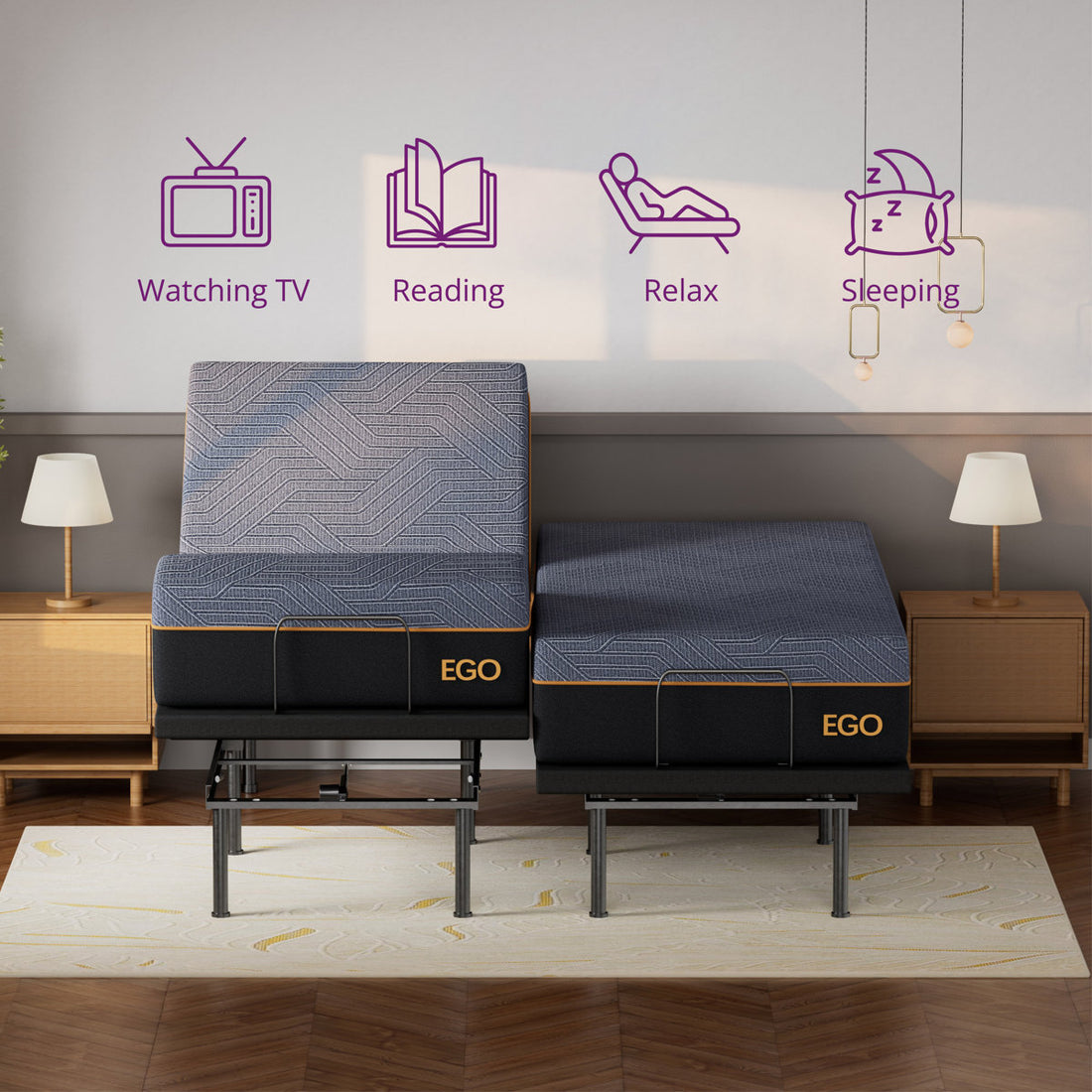 EGOHOME 15”Zero Gravity Adjustable Bed With 12" Memory Foam Mattress, Wireless Remote Control
