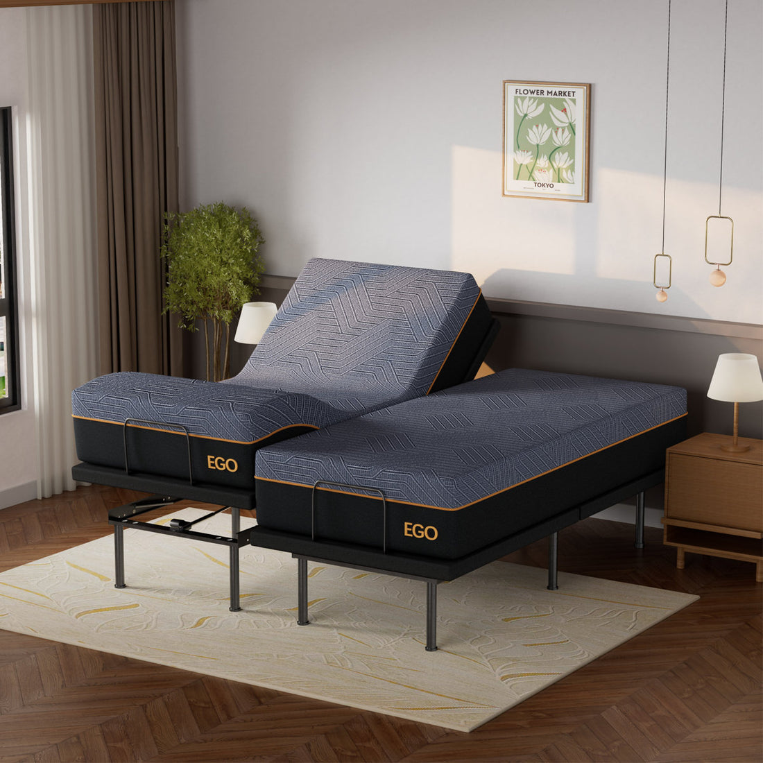 EGOHOME 15”Zero Gravity Adjustable Bed With 12" Memory Foam Mattress, Wireless Remote Control