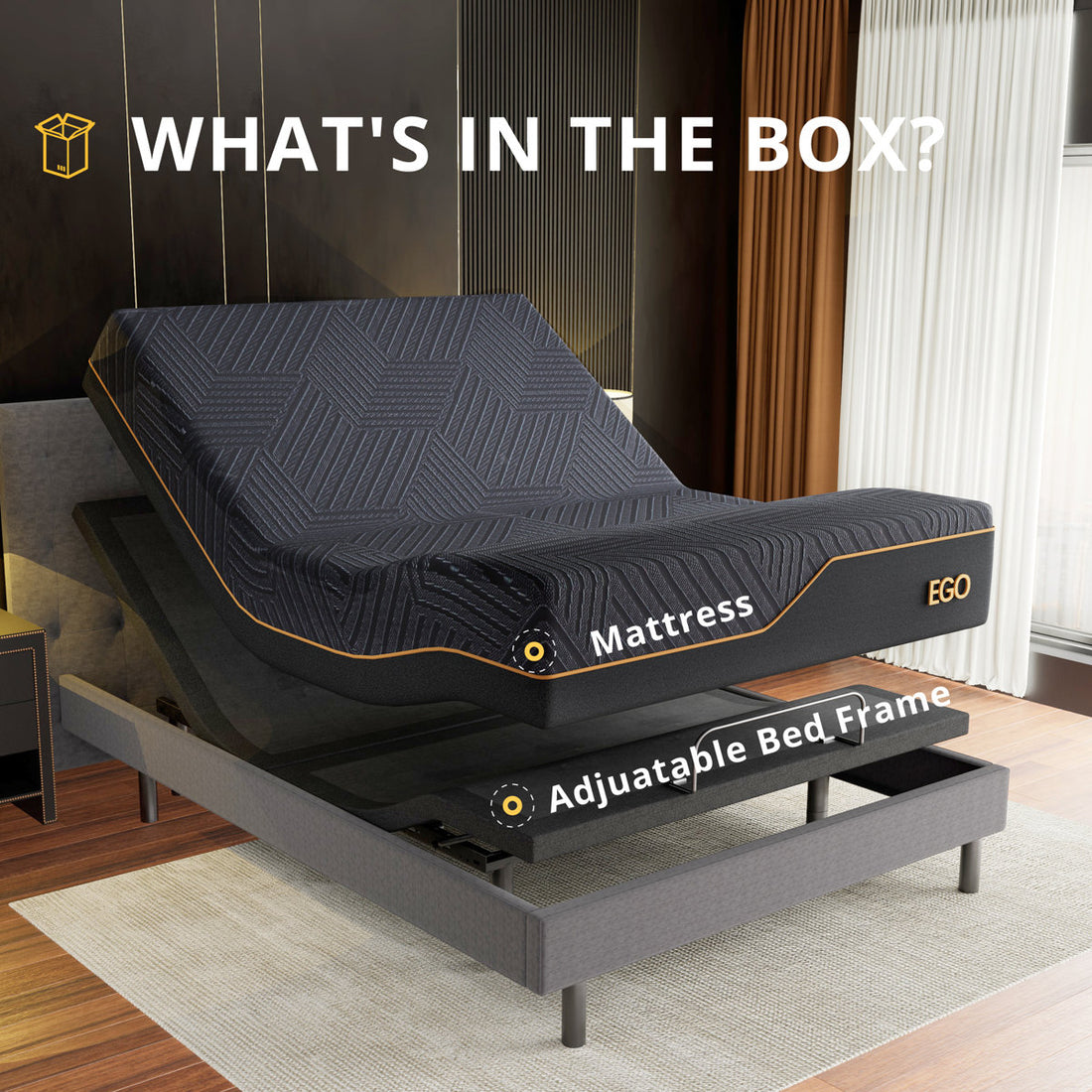 EGOHOME 15” Massaging Zero Gravity Adjustable Bed with 14" Memory Foam Mattress