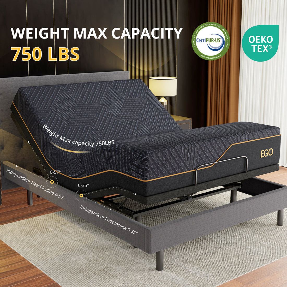 EGOHOME 15” Massaging Zero Gravity Adjustable Bed with 14" Memory Foam Mattress