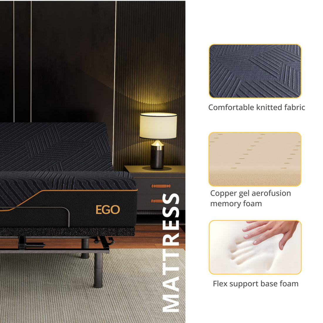 EGOHOME 15” Massaging Zero Gravity Adjustable Bed with 14" Memory Foam Mattress