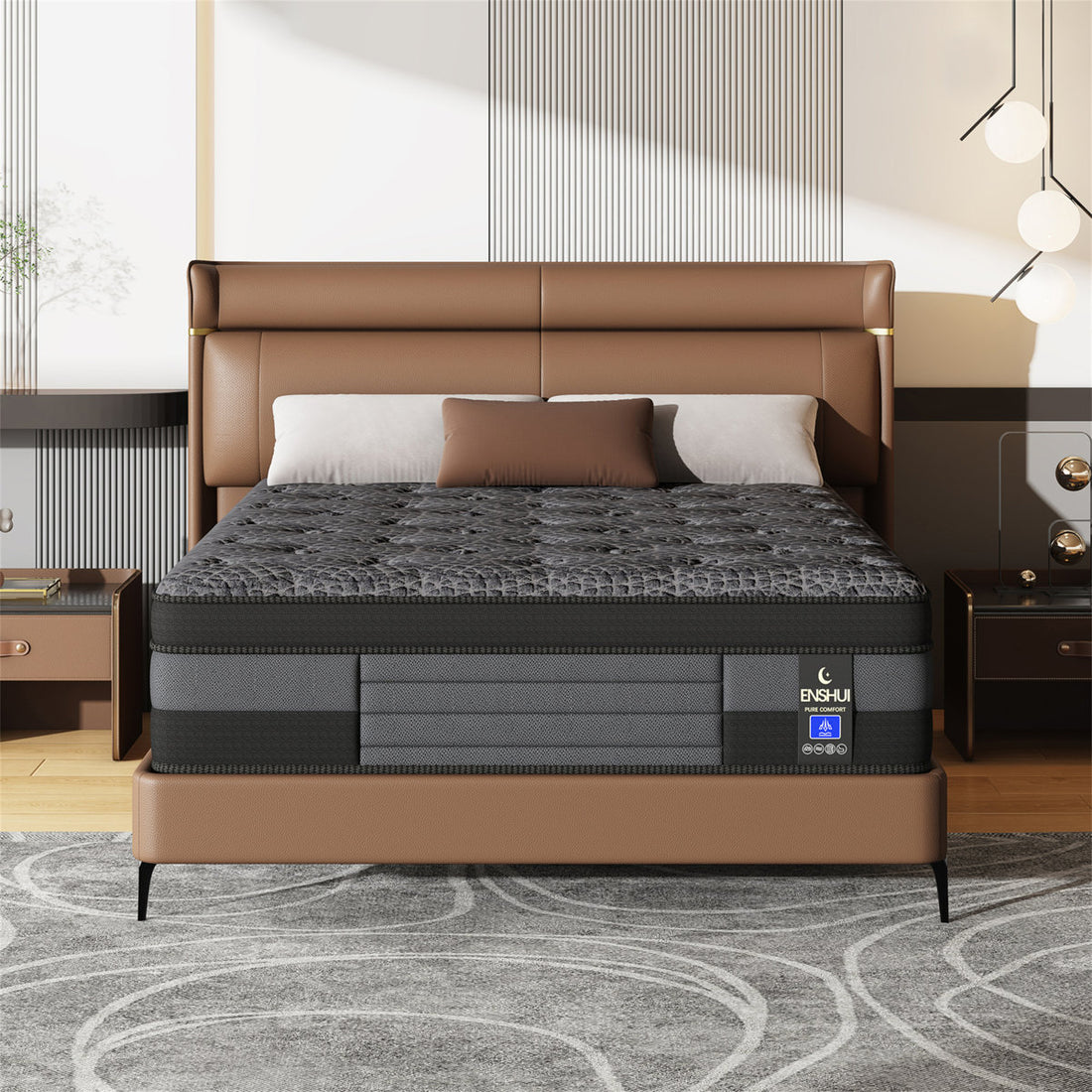 ENSHUI 14" Cooling Medium Firm Hybrid Mattress in a Box- Motion Isolation & Support