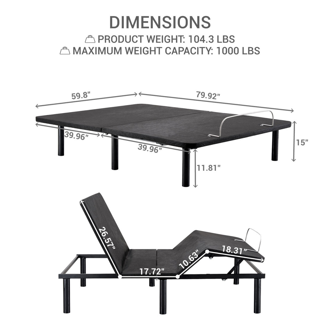 Electric Adjustable Bed Base with Wireless Remote — Ideal for Seniors, Pain-Relief Design, Head & Foot Incline for Back Pain
