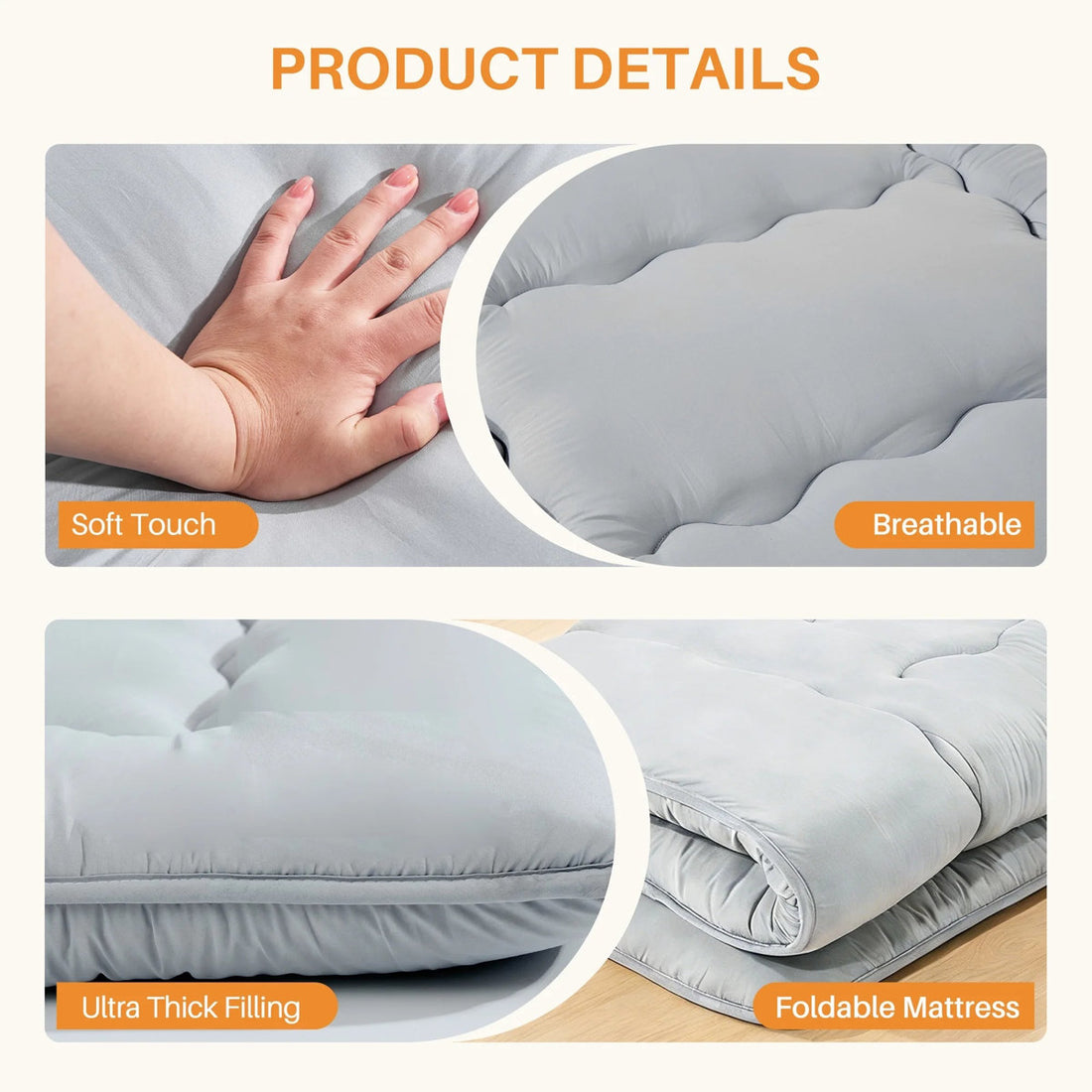 Floor Mattress Futon, Foldable Tatami Sleeping Mat with Washable Cover for Camping, Guest