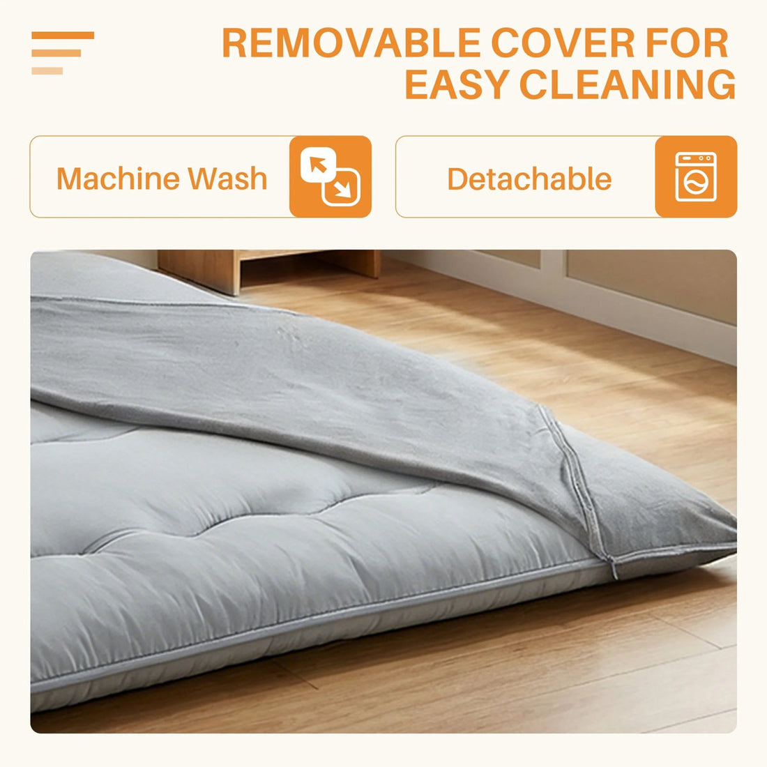 Floor Mattress Futon, Foldable Tatami Sleeping Mat with Washable Cover for Camping, Guest