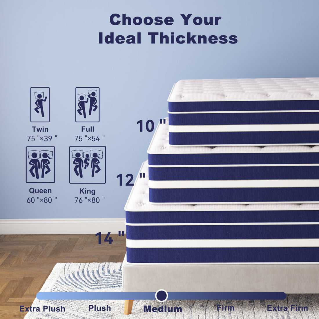 Huynh Sleep 10"/12"/14" Medium Firm Cooling Gel Memory Foam Hybrid Mattress in a Box - Individually Wrapped Pocket Coils, Pressure Relief, CertiPUR-US Certified