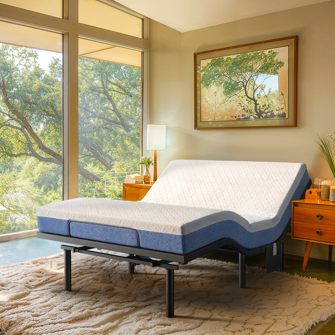 Iduna Adjustable Bed Frame with Massage ,Wireless Remote Adjustable Base Zero Gravity & Anti-Snore Modes Under Bed Lighting, 4 USB Ports