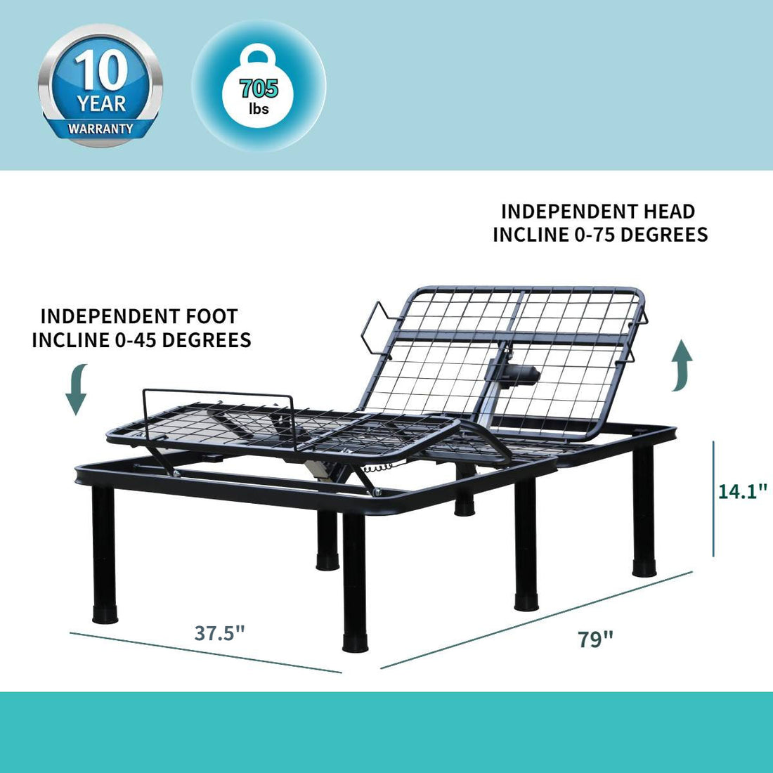 Ivers Twin-XL Zero Gravity Adjustable Bed with Remote