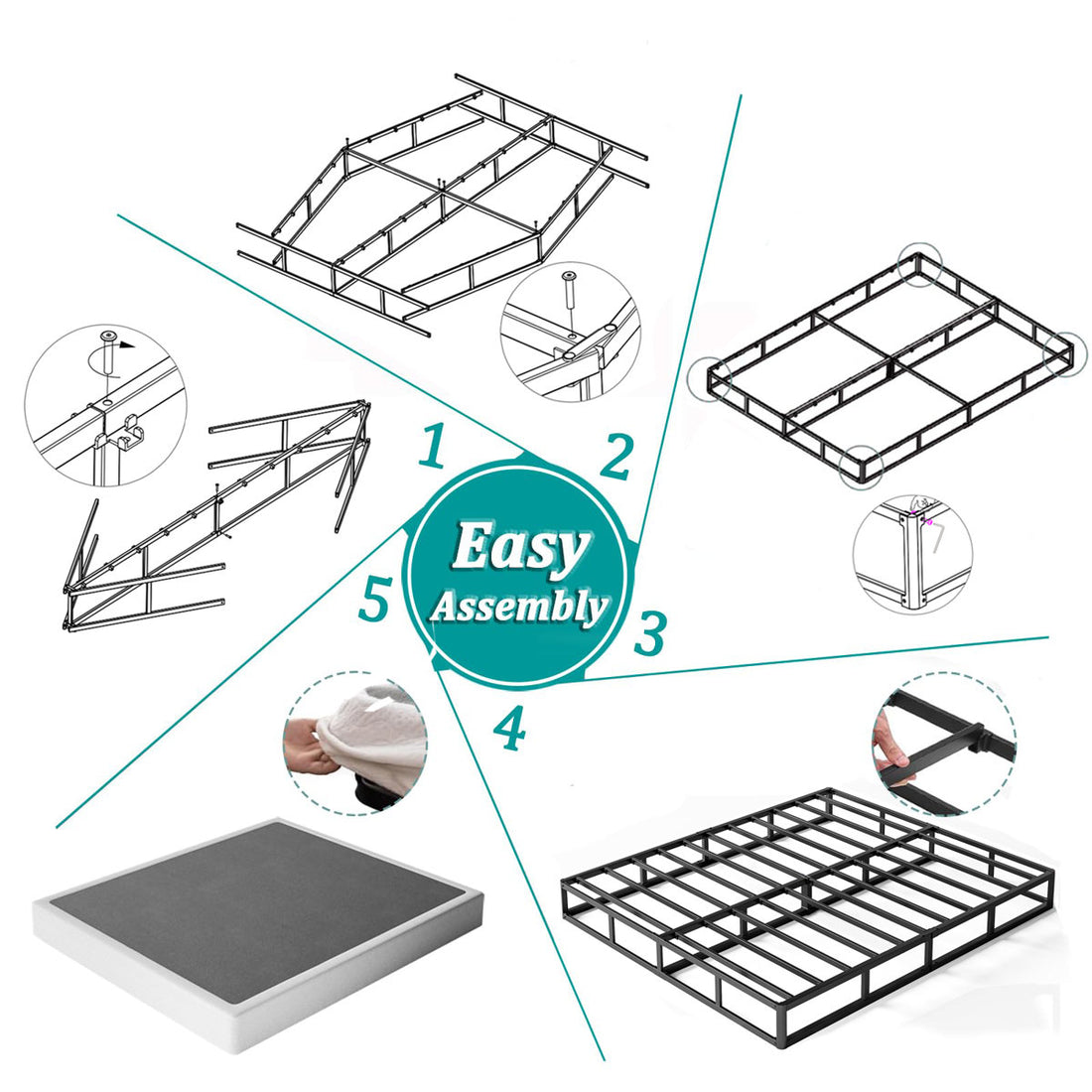 King Box Spring 9 Inch For King Bed, 1500Lbs Capacity, High Profile Mattress Foundation With Fabric Cover, Metal Bed Base King Size Easy Assembly, Heavy-Duty