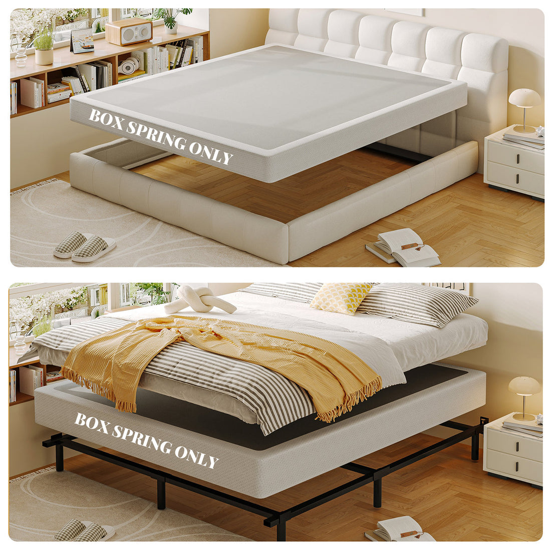 King Box Spring 9 Inch For King Bed, 1500Lbs Capacity, High Profile Mattress Foundation With Fabric Cover, Metal Bed Base King Size Easy Assembly, Heavy-Duty