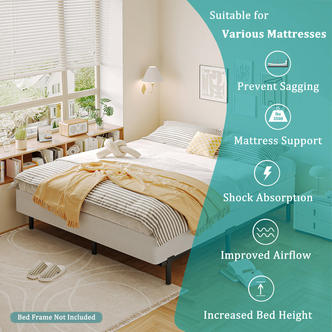 King Box Spring 9 Inch For King Bed, 1500Lbs Capacity, High Profile Mattress Foundation With Fabric Cover, Metal Bed Base King Size Easy Assembly, Heavy-Duty