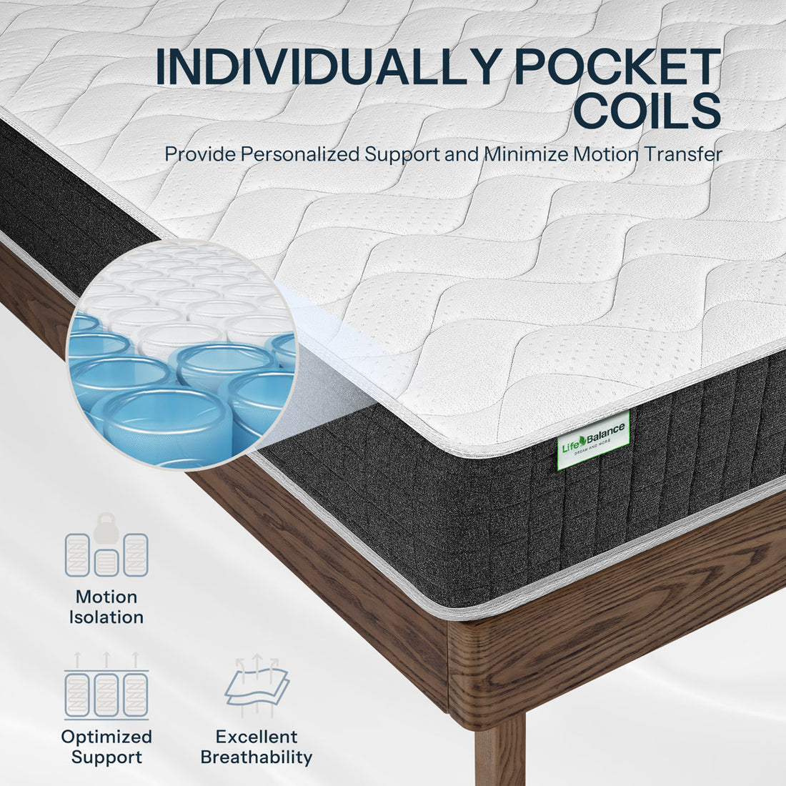 Life Balance Clime Hybrid Mattress Queen, 12" Medium-Firm, Cooling & Pressure-Relief Support
