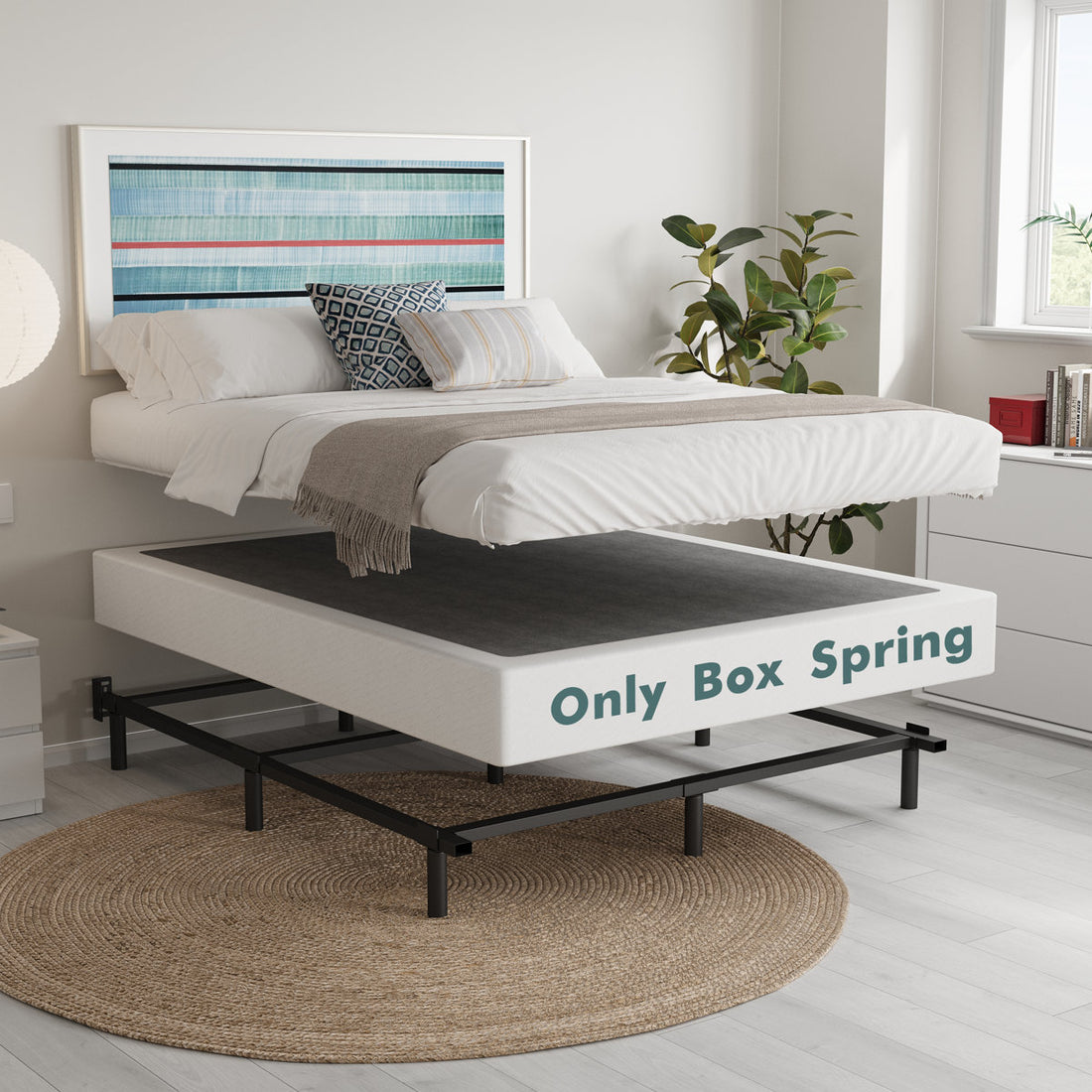 Likins 4 Inch Metal Box Spring with Frabric Cover, Easy Assembly
