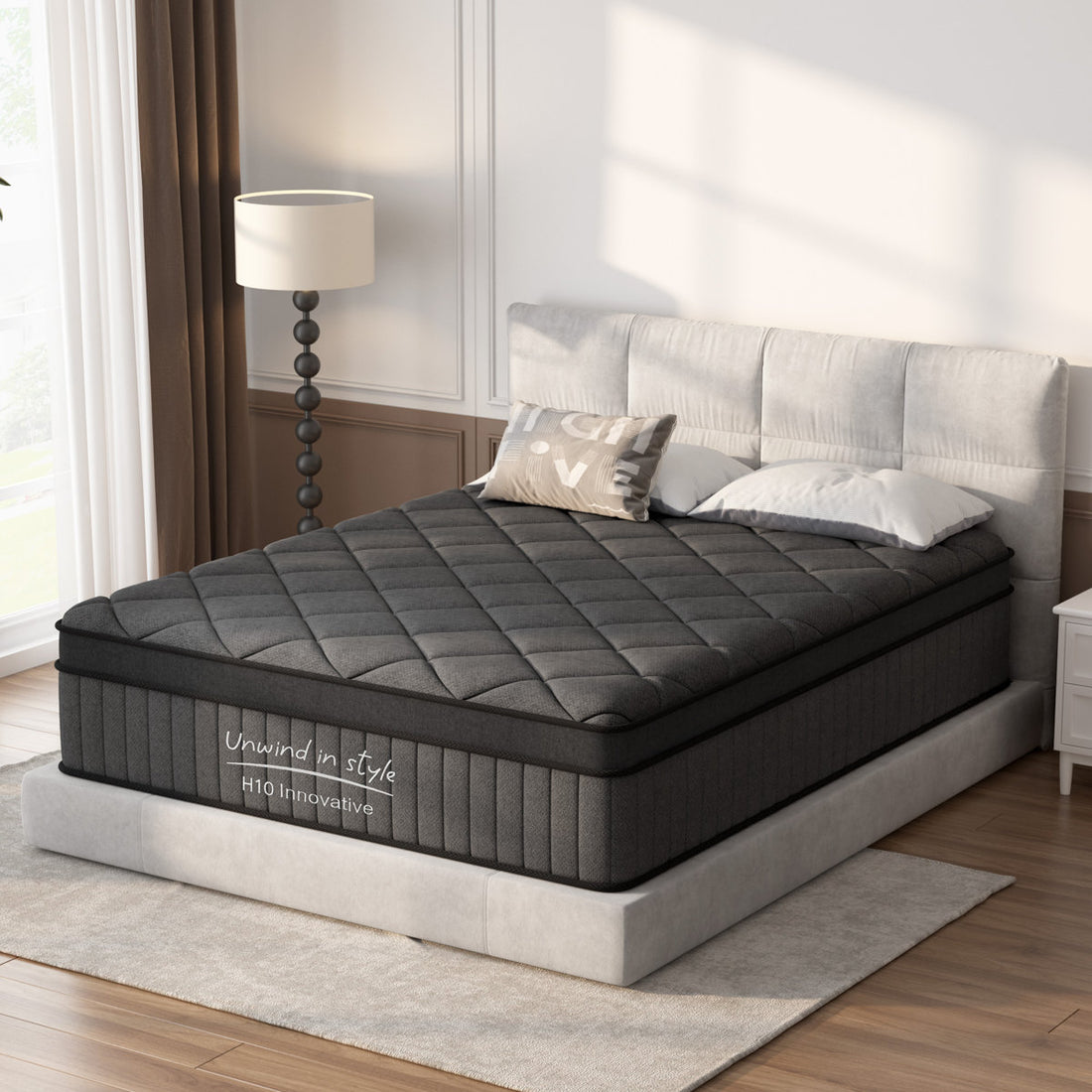 Mattress Queen Size 12 Inch, Mattress with Gel Memory Foam and Pocket Springs, Euro Top Medium Firm, Black