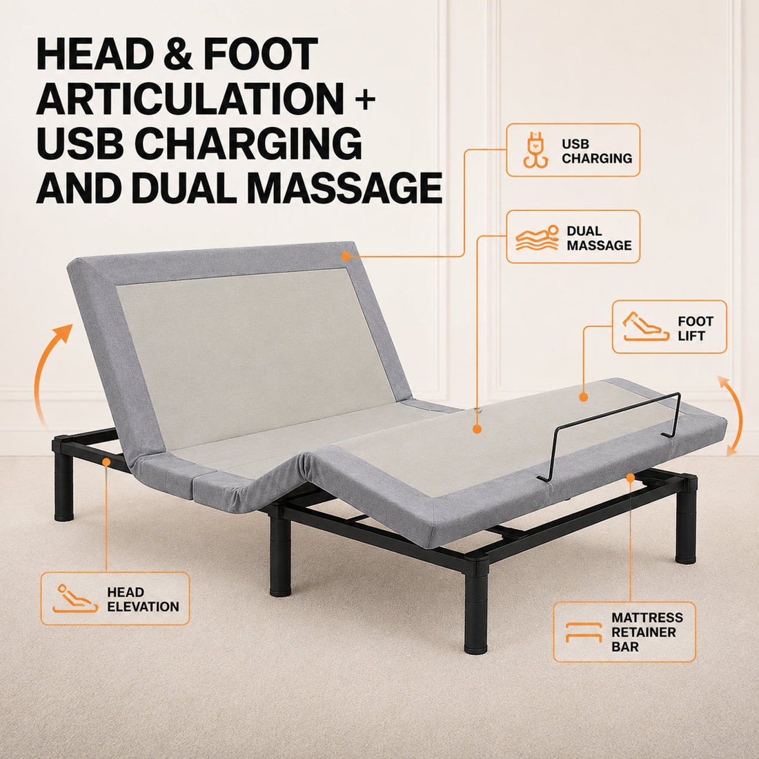 Mosley Massaging Zero Gravity Adjustable Bed with Wireless Remote