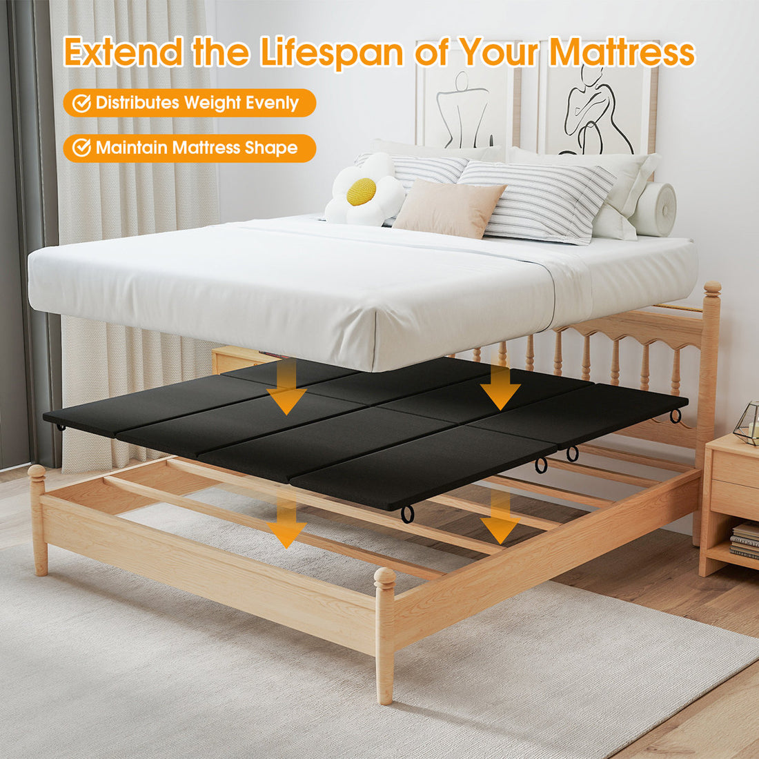 Queen Size Bunkie Board for Slatted Metal Frame,Sleeper Sofa Support Board to Stop Sagging Mattress,High-Quality Material Bed Boards,Anti-Slip and Moisture-Resistant