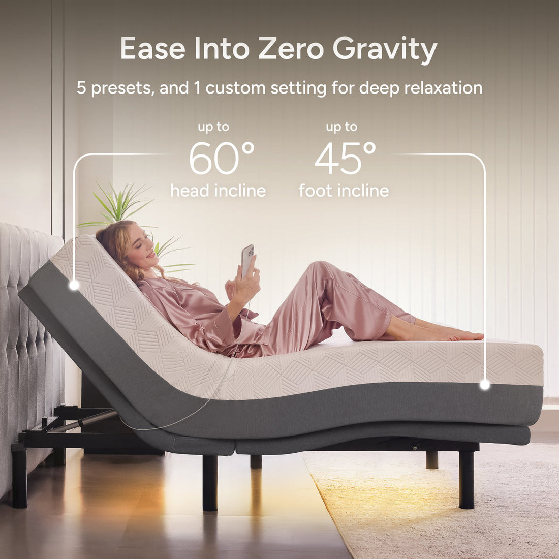 Renanim SerenityFlex Adjustable Bed Frame with Massage, USB, Underbed Light, App Control