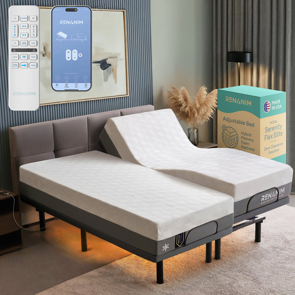 SF Elite Adjustable Bed With 14" Hybrid Mattress Included Massage, Usb, Underbed Light, Wireless Remote & App Control Zero Gravity Bed