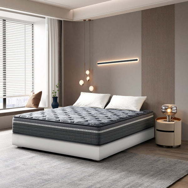 Sinegal Luxury 12" Medium-Firm Hybrid Mattress - Gel Memory Foam, Individually Wrapped Coils, Chic Jacquard Cover with Button Tufting