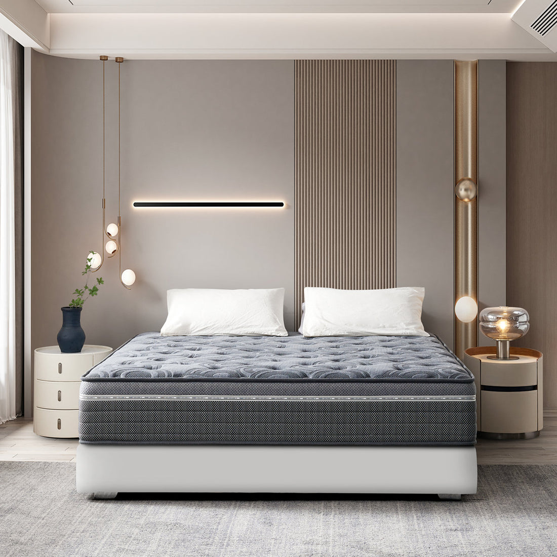 Sinegal Luxury 12" Medium-Firm Hybrid Mattress - Gel Memory Foam, Individually Wrapped Coils, Chic Jacquard Cover with Button Tufting