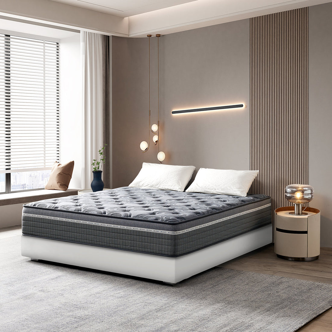 Sinegal Luxury 12" Medium-Firm Hybrid Mattress - Gel Memory Foam, Individually Wrapped Coils, Chic Jacquard Cover with Button Tufting