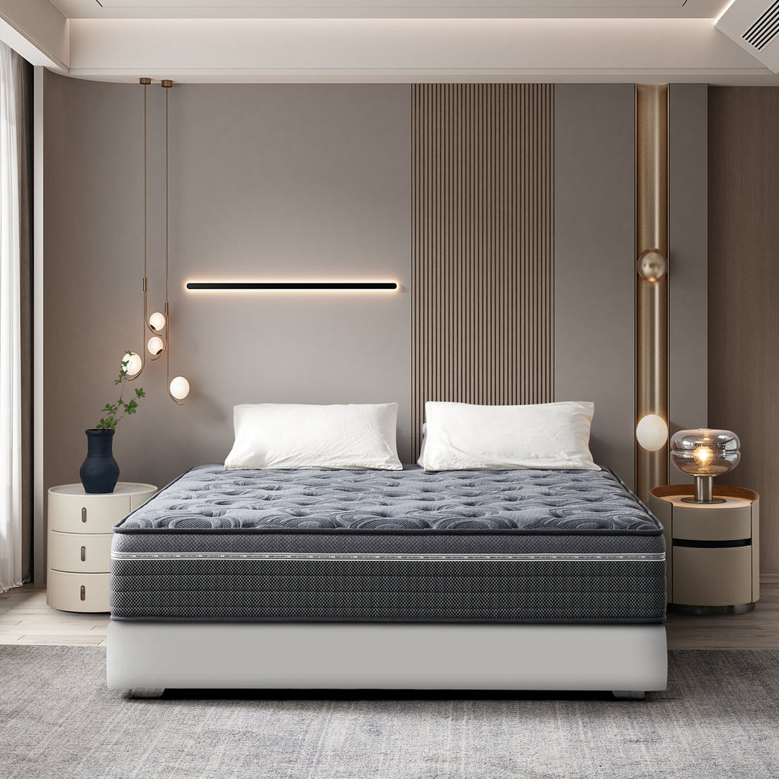 Sinegal Luxury 12" Medium-Firm Hybrid Mattress - Gel Memory Foam, Individually Wrapped Coils, Chic Jacquard Cover with Button Tufting