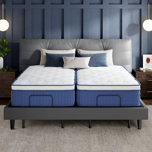 Split King Adjustable Bed with 14” Dual Foam Hybrid Mattress, Zero Gravity, Massage, Wireless Remote, and Underbed Light