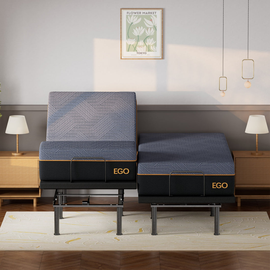 Split King Zero Gravity Adjustable Bed With 12" Medium Copper Infused Memory Foam Mattress, Wireless Remote