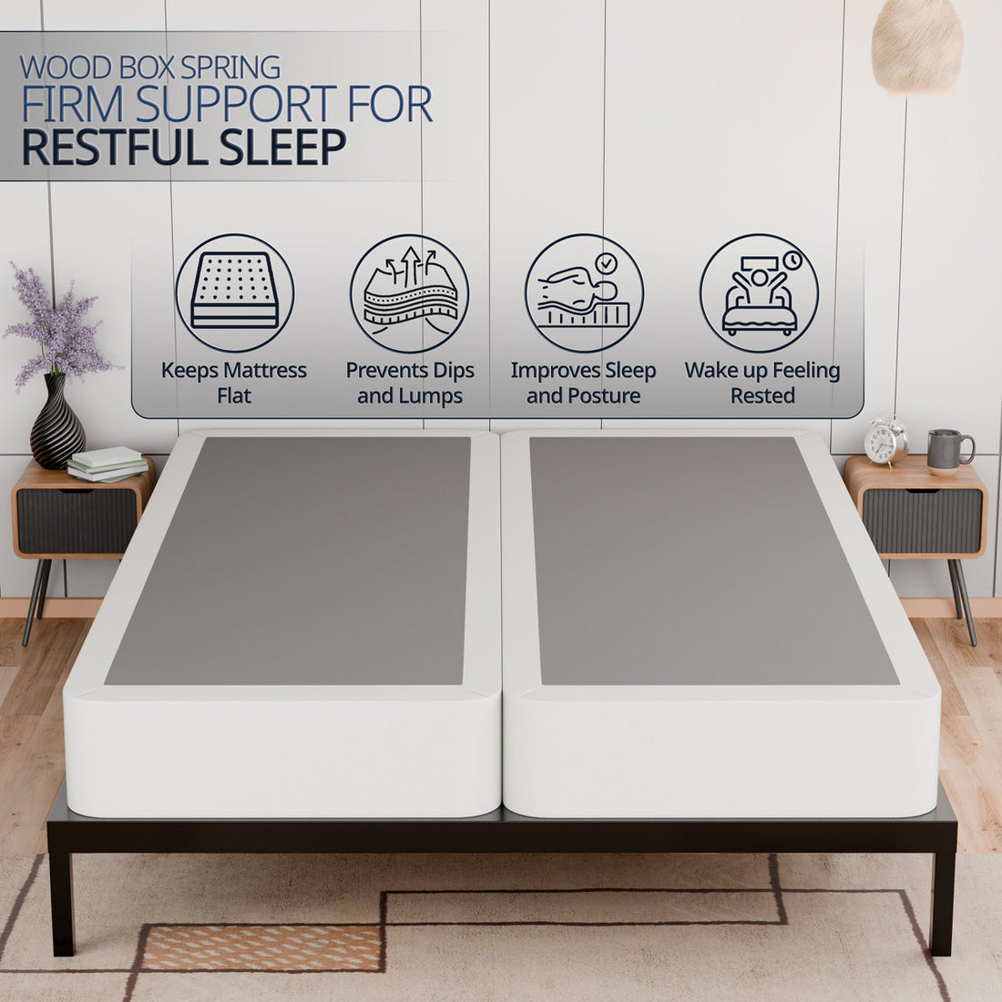 Split Wooden Box Spring / foundation for Mattress Support, Fully Assembled