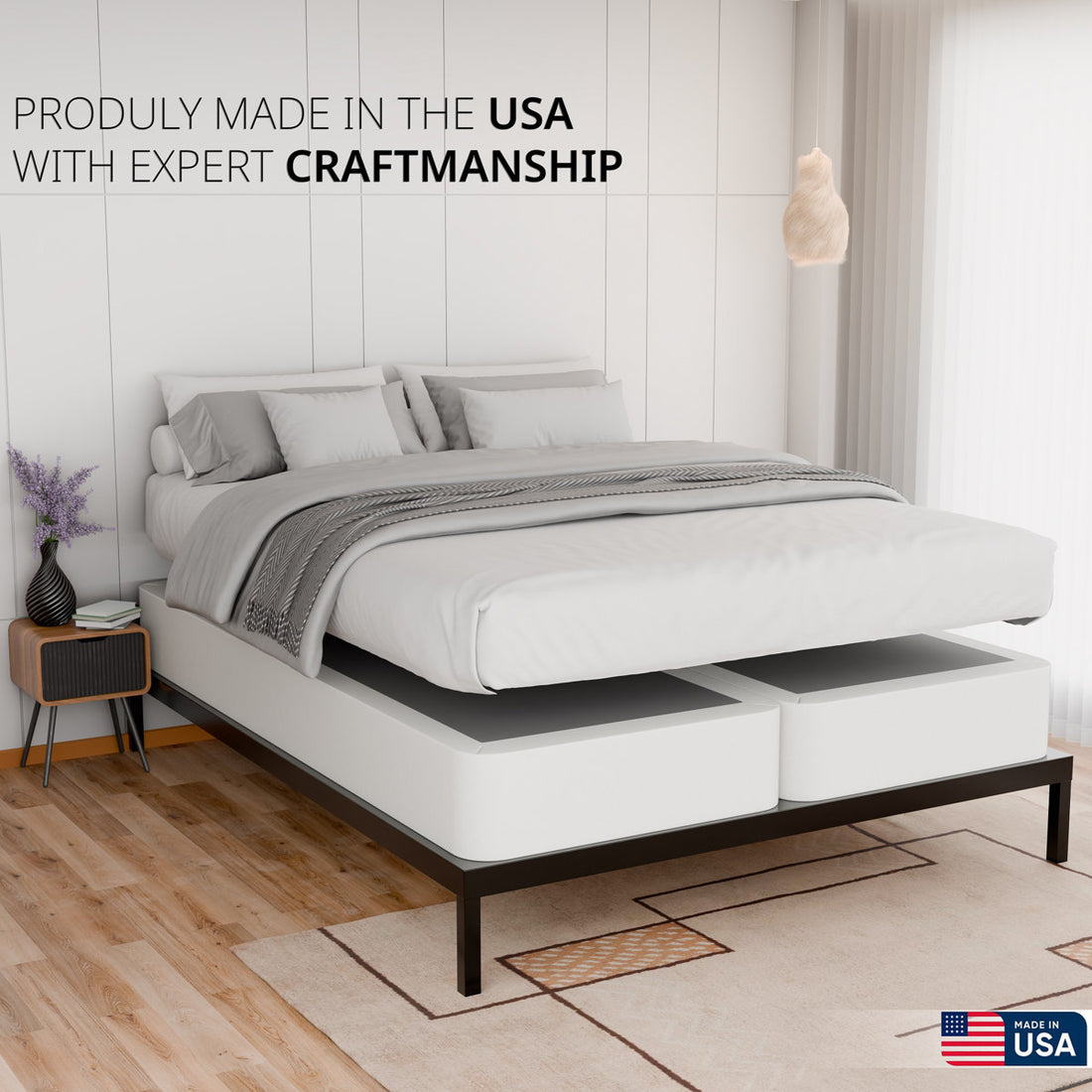 Split Wooden Box Spring / foundation for Mattress Support, Fully Assembled