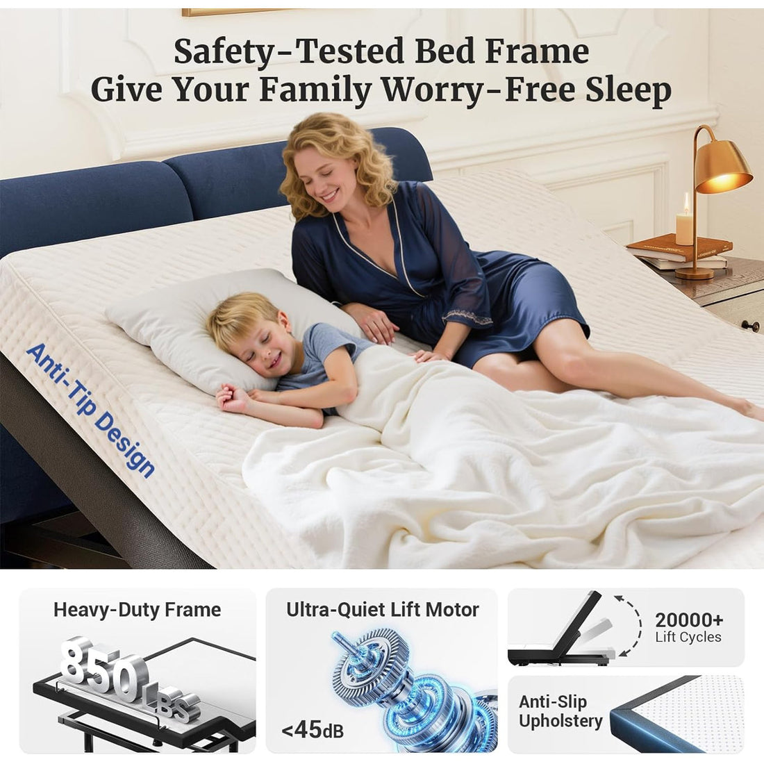 T600 Adjustable Bed Frame with Remote & Massage - Syncable Electric Beds Bases, Zero Gravity, Dual Side USB, Nightlight, Quiet Motor, 5 Min Easy Assembly