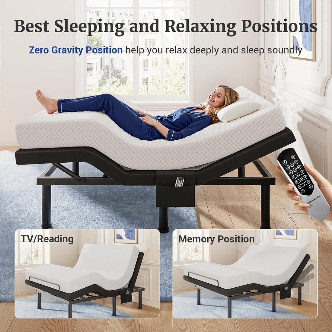 T600 Adjustable Bed Frame with Remote & Massage - Syncable Electric Beds Bases, Zero Gravity, Dual Side USB, Nightlight, Quiet Motor, 5 Min Easy Assembly