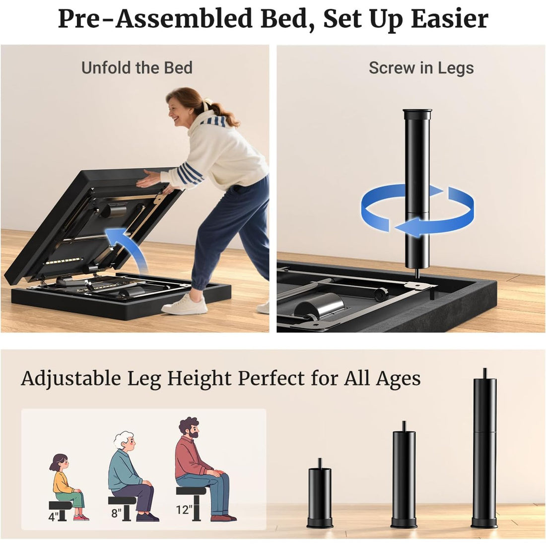 T600 Adjustable Bed Frame with Remote & Massage - Syncable Electric Beds Bases, Zero Gravity, Dual Side USB, Nightlight, Quiet Motor, 5 Min Easy Assembly