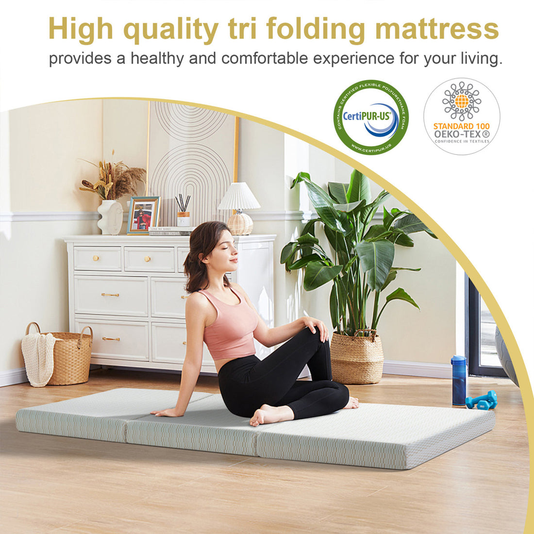 Tri-Fold 6'' Memory Foam Mattress, Portable Folding Murphy Bed Mattress With Washable Cover