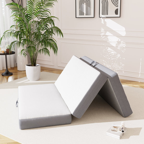 Tri-fold 6" Mattress, Portable Folding Memory Foam Floor Full Size Mattress with Washable Cover