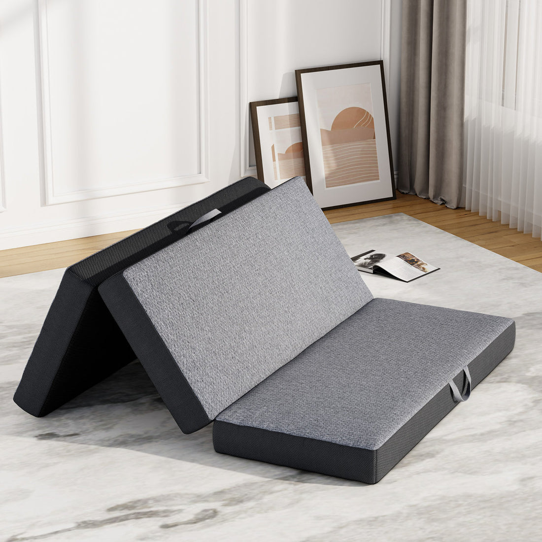 Tri-fold 6'' Memory Foam Mattress, Foldable Futon Floor Mattress Pad in a Box Extra Support, Portable Folding Murphy Bed Mattress With Washable Removable Cover