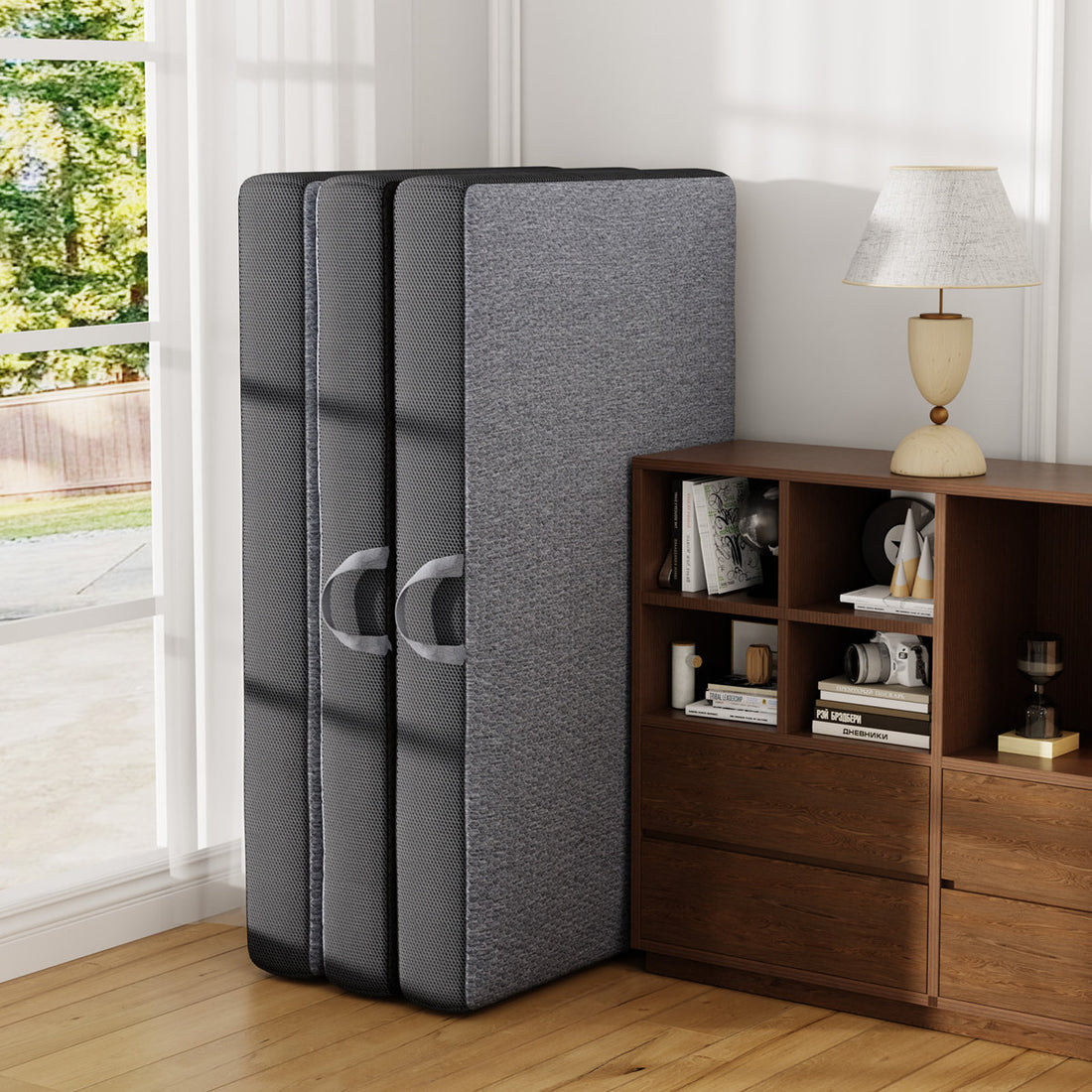 Tri-fold 6'' Memory Foam Mattress, Foldable Futon Floor Mattress Pad in a Box Extra Support, Portable Folding Murphy Bed Mattress With Washable Removable Cover
