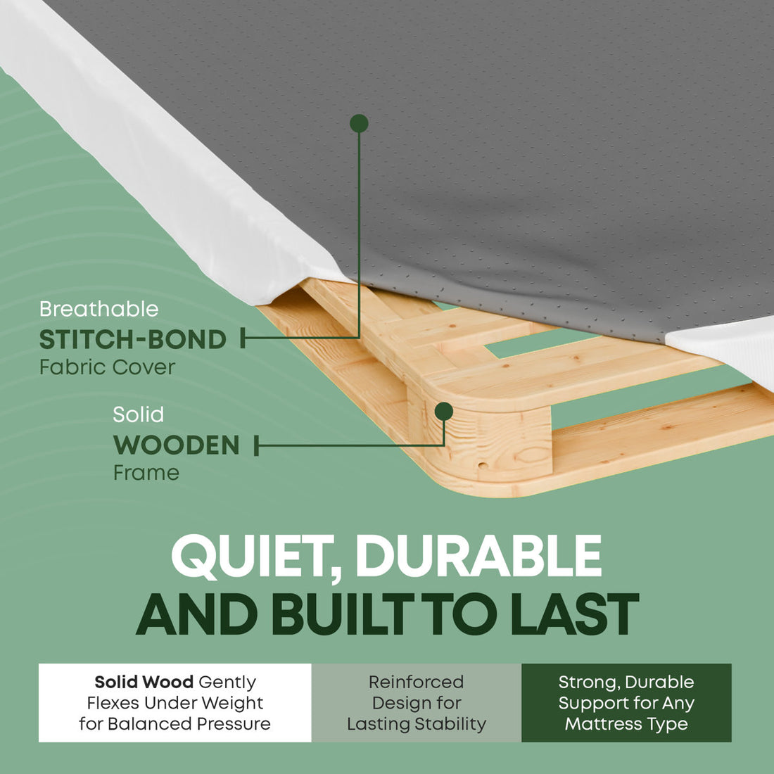Wooden Box Spring / foundation for Mattress Support, Easy to Assemble