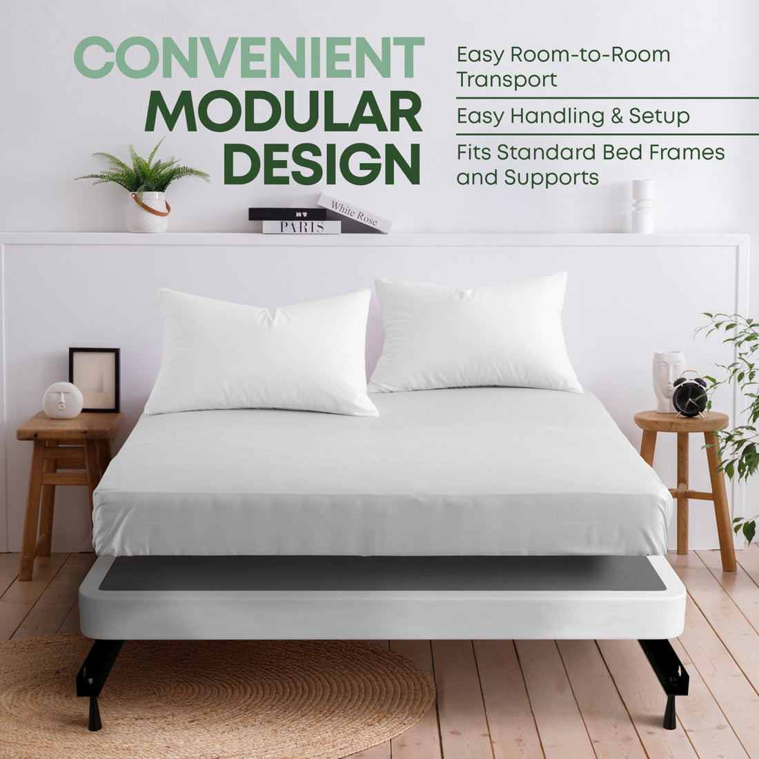 Wooden Box Spring / foundation for Mattress Support, Easy to Assemble