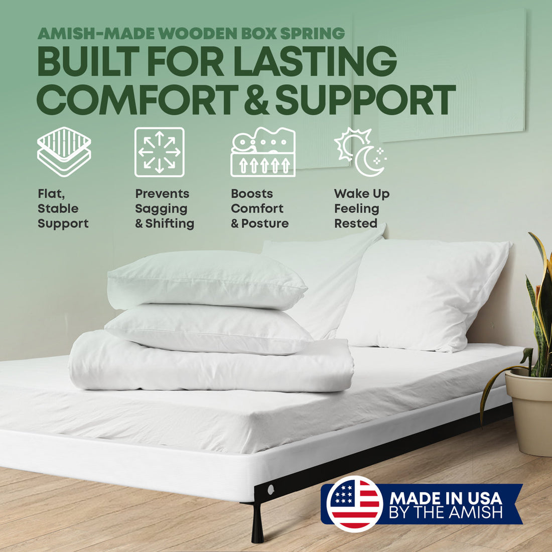 Wooden Box Spring / foundation for Mattress Support, Easy to Assemble