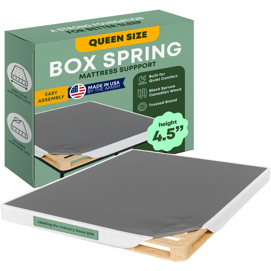 Wooden Box Spring / foundation for Mattress Support, Easy to Assemble