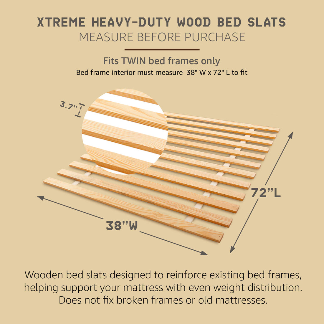Xtreme Heavy-Duty Solid Bed Wood Slats-Durable Bed Slats for Mattress Support-Sturdy Bed Support Slats -Bunkie Board Replacement, Easy Assembly, No Box Spring Needed